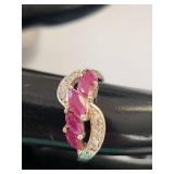 Set of 3 Sterling Silver Rings with Natural Ruby, Sapphire, and Cubic Zirconia Size 7