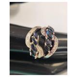 Set of 3 Sterling Silver Rings with Natural Ruby, Sapphire, and Cubic Zirconia Size 7