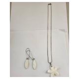 Sterling Silver Mother of Pearl Shell Necklace and Earrings Set, 18 Inches