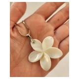 Sterling Silver Mother of Pearl Shell Necklace and Earrings Set, 18 Inches