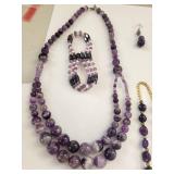 Amethyst Beaded Necklaces, Bracelets, and Earrings Set