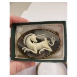 Group of 3 Brass Bracelets and Brass Unicorn Belt Buckle