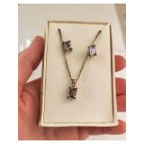 Sterling Silver Amethyst Earrings and Necklace Set