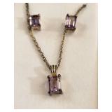 Sterling Silver Amethyst Earrings and Necklace Set