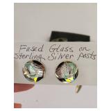 Sterling Silver Abalone Shell and Fused Glass Earrings Set