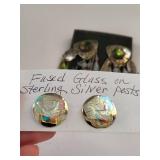 Sterling Silver Abalone Shell and Fused Glass Earrings Set