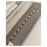 7.5 Inch Sterling Silver Gold Plated Natural Sapphire and Diamond Bracelet