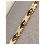 7.5 Inch Sterling Silver Gold Plated Natural Sapphire and Diamond Bracelet