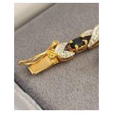 7.5 Inch Sterling Silver Gold Plated Natural Sapphire and Diamond Bracelet