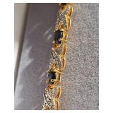 7.5 Inch Sterling Silver Gold Plated Natural Sapphire and Diamond Bracelet