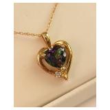 10K Gold Mystic Topaz Diamond Necklace and Earring Set, 18 Inches, 3.75 Grams