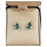 10K Gold Blue Topaz Earrings, 0.76 Grams
