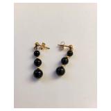 14K Gold Seed Pearl and Onyx Necklace and Earring Set