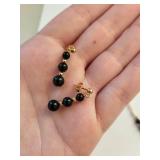14K Gold Seed Pearl and Onyx Necklace and Earring Set