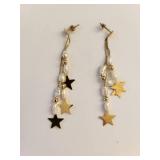 14K Gold Seed Pearl Star Drop Earrings, 2.3 Grams