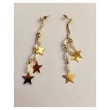 14K Gold Seed Pearl Star Drop Earrings, 2.3 Grams