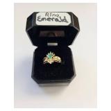 14K Gold Emerald Ring with Diamond Accents, Size 8, 3.36 Grams