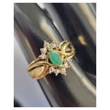 14K Gold Emerald Ring with Diamond Accents, Size 8, 3.36 Grams