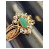 14K Gold Emerald Ring with Diamond Accents, Size 8, 3.36 Grams