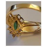 14K Gold Emerald Ring with Diamond Accents, Size 8, 3.36 Grams