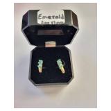 14K Gold Emerald and Diamond Earrings, 1.91 Grams