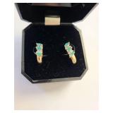 14K Gold Emerald and Diamond Earrings, 1.91 Grams