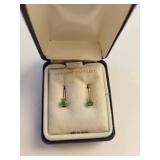 14k Gold Emerald and Diamond Earrings, 0.67 Grams