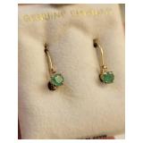 14k Gold Emerald and Diamond Earrings, 0.67 Grams
