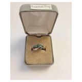 Sterling Silver Emerald and CZ Ring Size 6.5