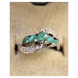 Sterling Silver Emerald and CZ Ring Size 6.5