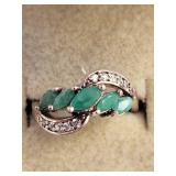 Sterling Silver Emerald and CZ Ring Size 6.5