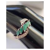 Sterling Silver Emerald and CZ Ring Size 6.5