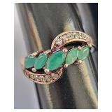 Sterling Silver Emerald and CZ Ring Size 6.5