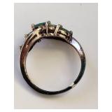 Sterling Silver Emerald and CZ Ring Size 6.5