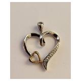 Sterling Silver and 10k Rose Gold Diamond Heart Pendant