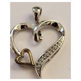 Sterling Silver and 10k Rose Gold Diamond Heart Pendant
