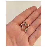 Sterling Silver and 10k Rose Gold Diamond Heart Pendant