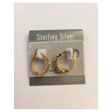 Sterling Silver Gold Plated Emerald and Diamond Hoop Earrings