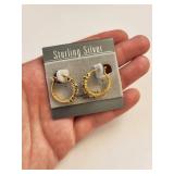 Sterling Silver Gold Plated Emerald and Diamond Hoop Earrings