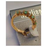 Sterling Silver Gold Plated Emerald and Diamond Hoop Earrings