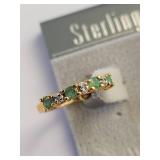 Sterling Silver Gold Plated Emerald and Diamond Hoop Earrings