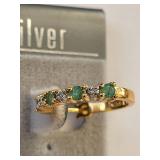 Sterling Silver Gold Plated Emerald and Diamond Hoop Earrings