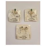 Set of 3 Colombian Rough Emerald Sterling Silver Brooches
