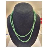 Set of 2 Emerald Beaded Necklaces with Gold-Tone Clasps