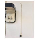 14K Gold Cultured Tahitian Pearl Necklace and Earrings Set