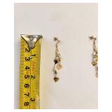 14K Gold Seed Pearl Earrings with Heart Charms, 1.74 Grams