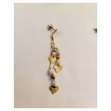 14K Gold Seed Pearl Earrings with Heart Charms, 1.74 Grams