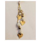 14K Gold Seed Pearl Earrings with Heart Charms, 1.74 Grams