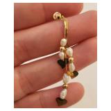 14K Gold Seed Pearl Earrings with Heart Charms, 1.74 Grams