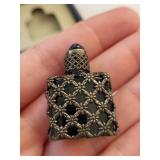 Vintage Small Sterling over Cobalt Glass French Perfume Bottle with Metal Filigree and Funnel in Original Box